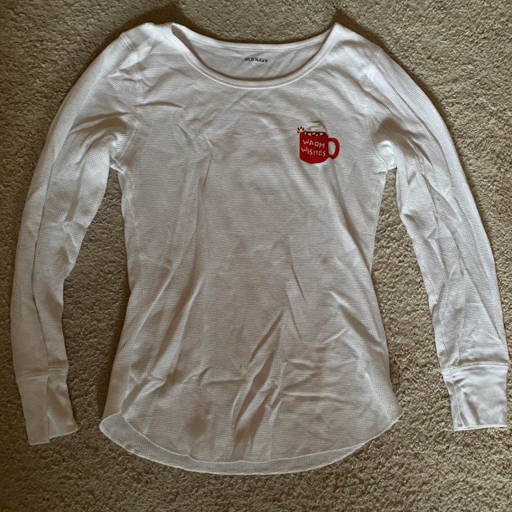 Old Navy White Long Sleeve with Red Mug Graphic